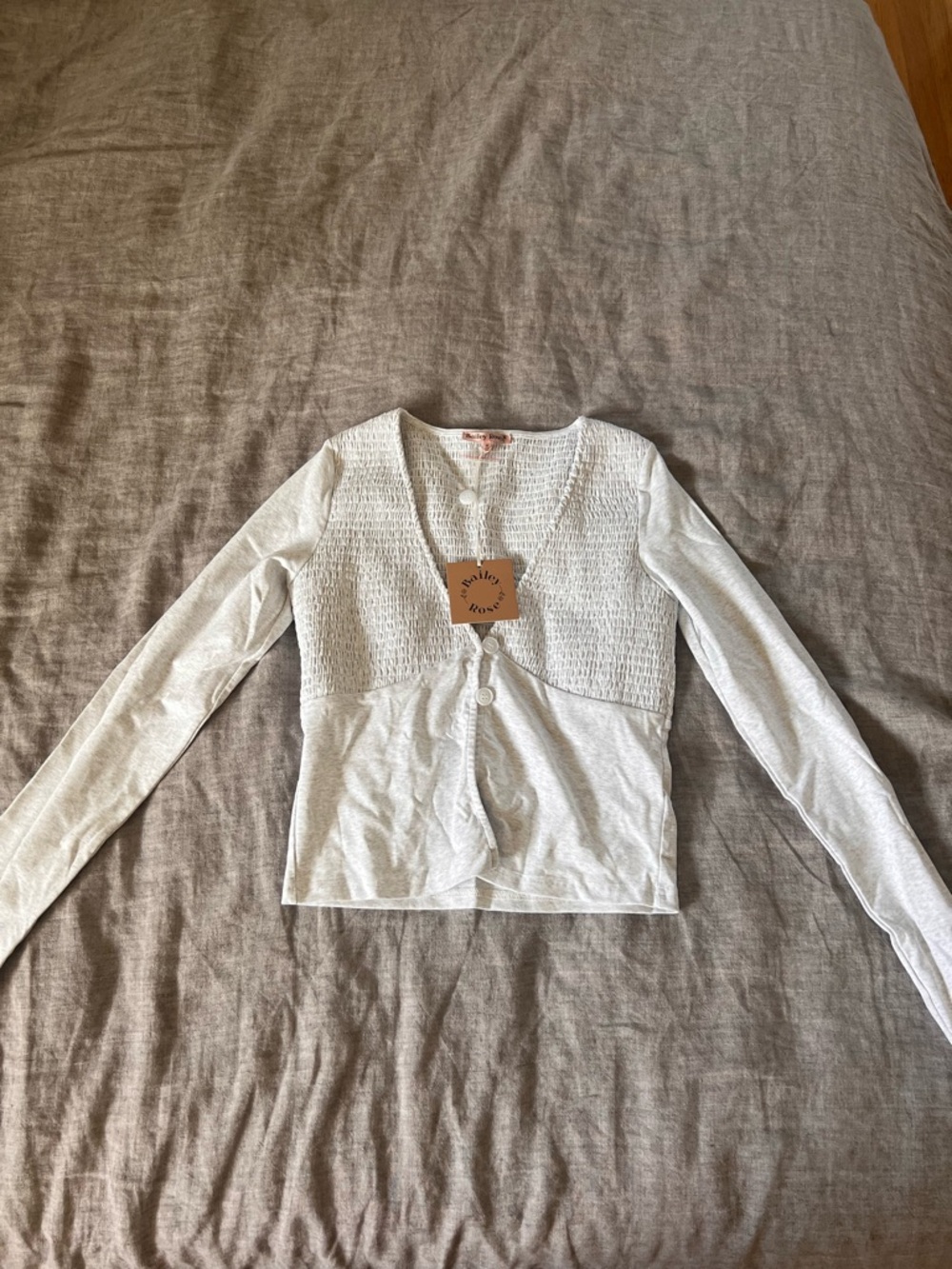 Bailey Rose Gray Long-Sleeve Knit Button Cardigan